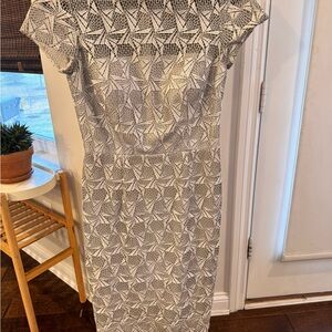 David Meister Black and White Geometric Midi Dress